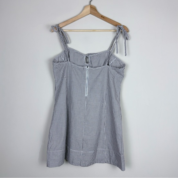 Free People Arlo Plaid Mini Dress Slouchy Sweetheart Neck  Medium Ivory Combo - Picture 8 of 16